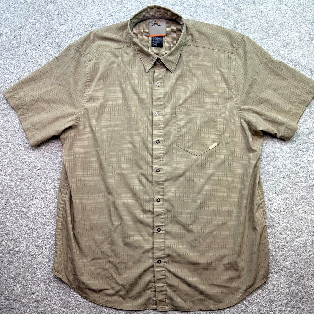 5.11 Tactical Short Sleeve Shirt Mens Large Khaki Brown Ripstop Button Up Top